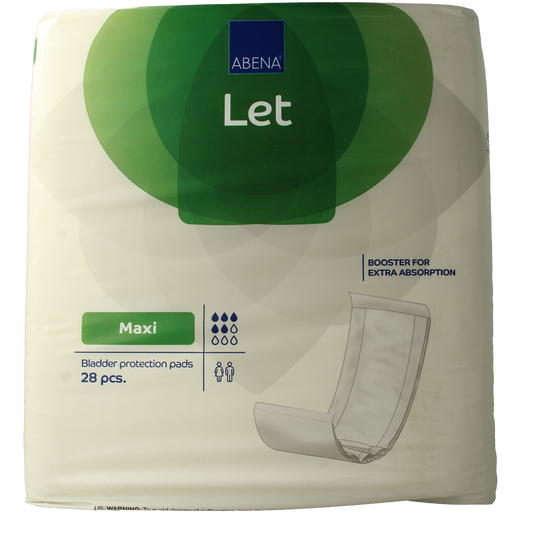 Abena Abena Let Maxi incontinence pads, 28 packs, with individually wrapped maxi pads for discreet protection.