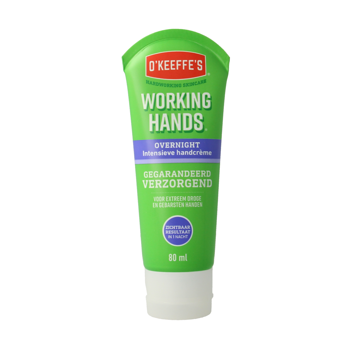 O'Keeffe's Working Hands Overnight hand cream in an 80ml tube, designed for intensive hand skin care and repair.