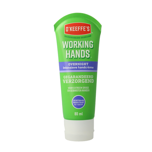O'Keeffe's Working Hands Overnight hand cream in an 80ml tube, designed for intensive hand skin care and repair.