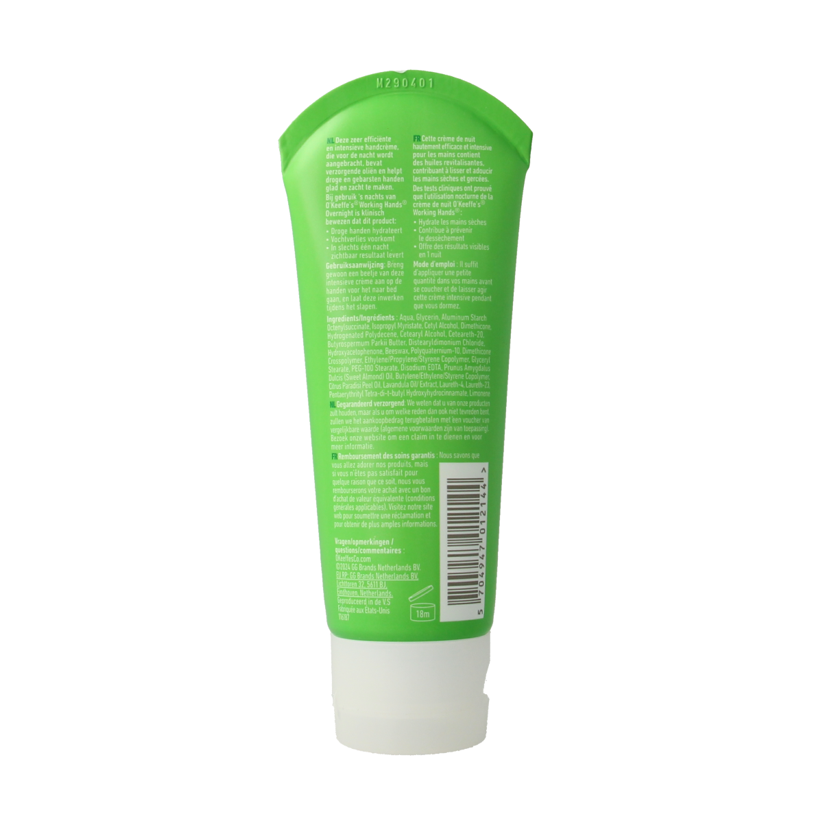 O'Keeffe's Working Hands Overnight hand cream in an 80ml tube, designed for intensive hand skin care and repair overnight.