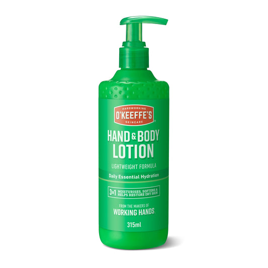 O'Keeffe's Hand and Body Lotion in 315ml bottle, moisturizing body care product for soft, smooth skin.
