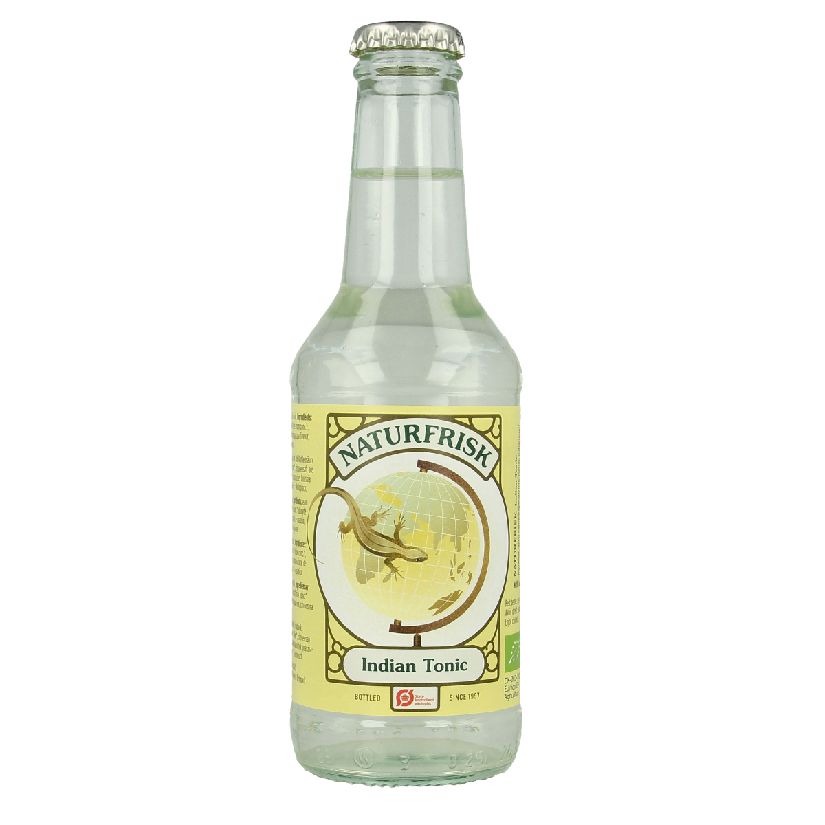 Naturfrisk Indian tonic bio in 250ml bottle, showing clear glass with dark tonic liquid and natural branding on the label.