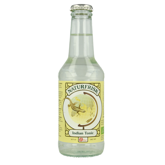 Naturfrisk Indian tonic bio in 250ml bottle, showing clear glass with dark tonic liquid and natural branding on the label.
