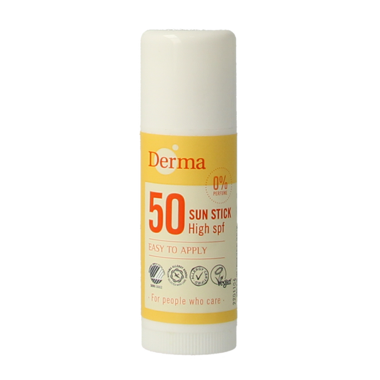 Derma Sun Stick SPF50 in 18ml with sun protection for face and body, compact sunscreen stick from Derma.