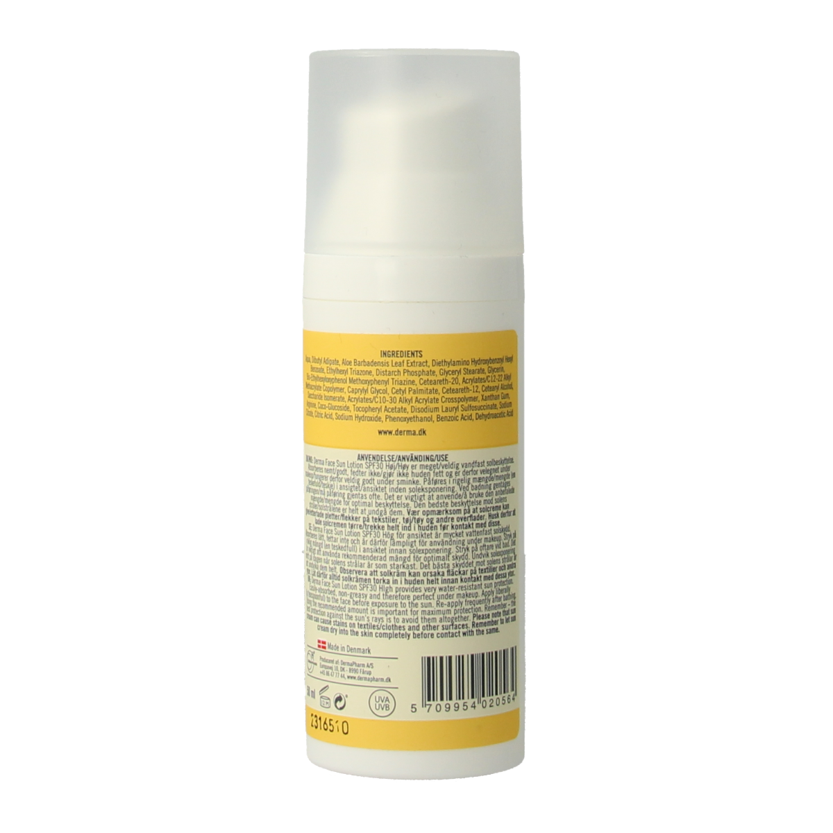 Derma Sun SPF30 face lotion in 50ml bottle, daily sun protection for the face, nourishing skincare with sun protection