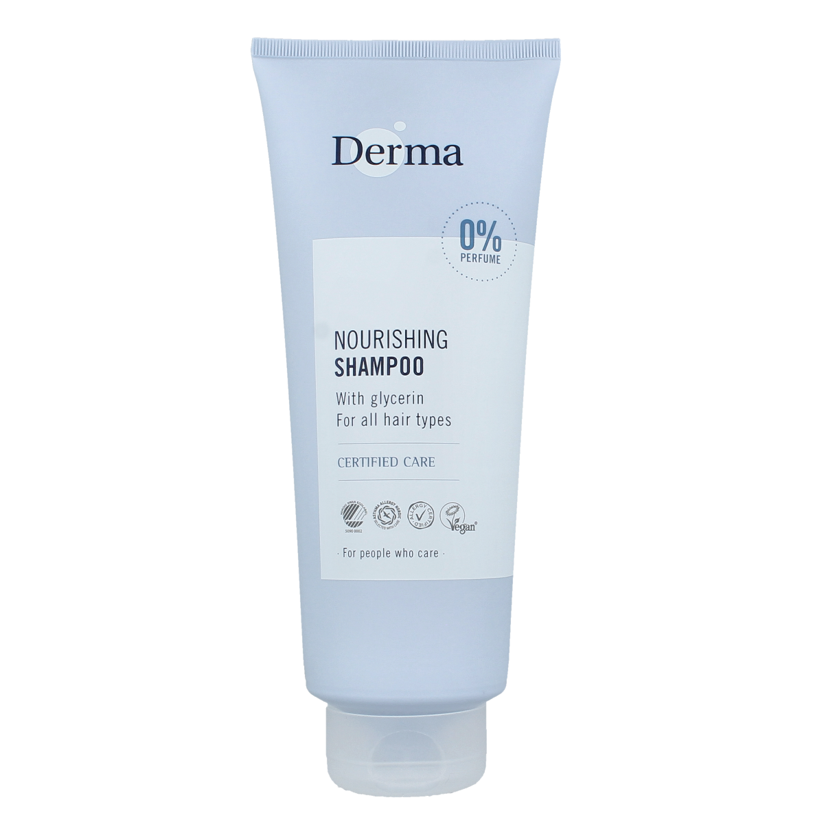 Derma Family shampoo bottle with 350ml capacity, featuring a sleek design, for nourishing hair care.