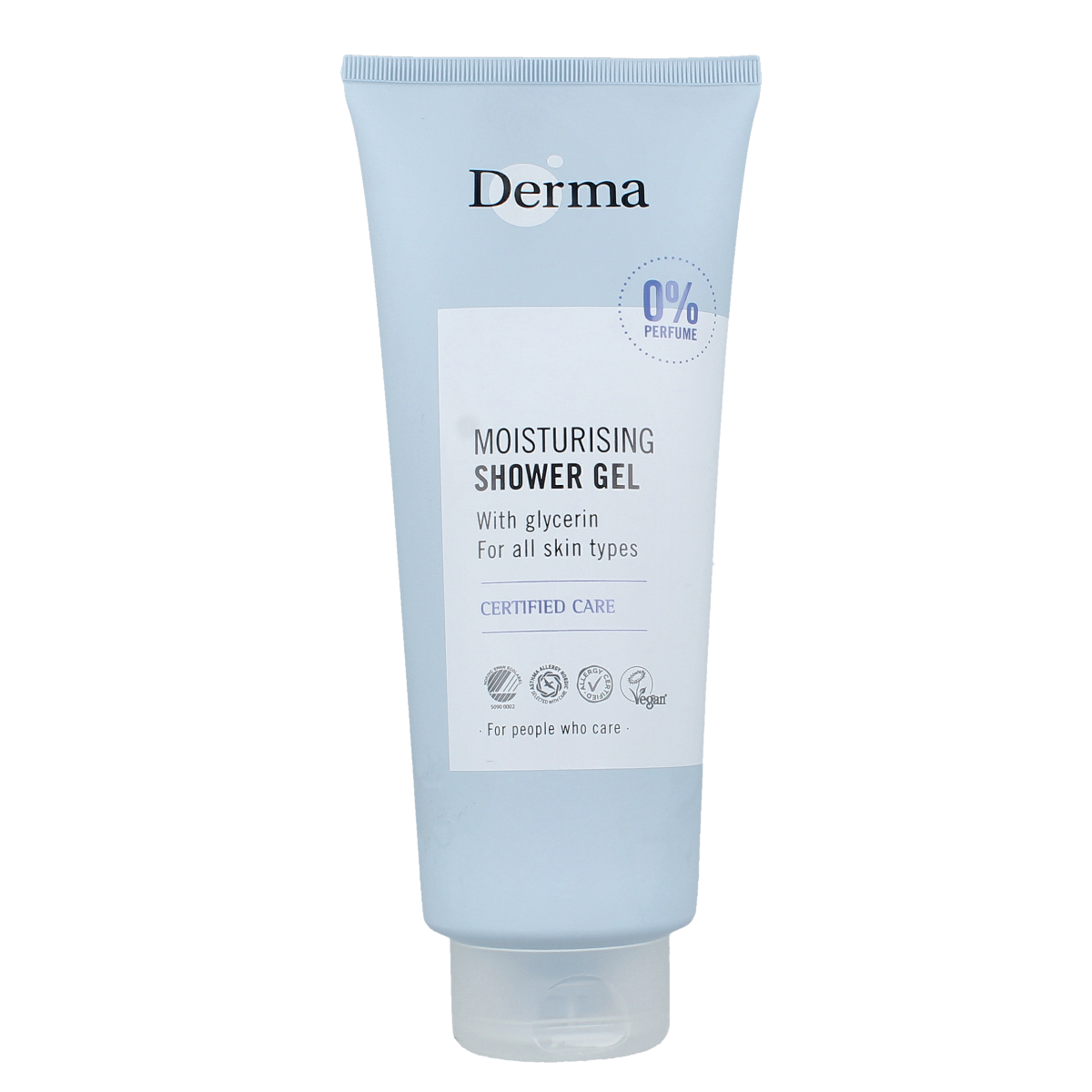 Derma Family shower gel 350ml bottle, gentle bad en douche product with blue and white packaging, suitable for daily use
