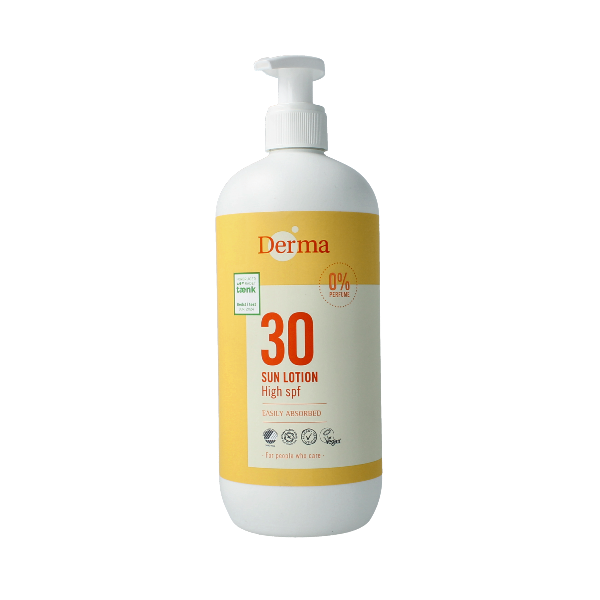Derma Sun SPF30 lotion in 500ml bottle, showing the sunscreen product with packaging and branding for sun protection.