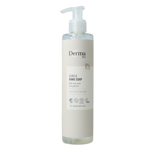 Derma Eco hand soap in a 250ml bottle, featuring a sleek design with the label displaying the Derma brand and eco-friendly packaging.