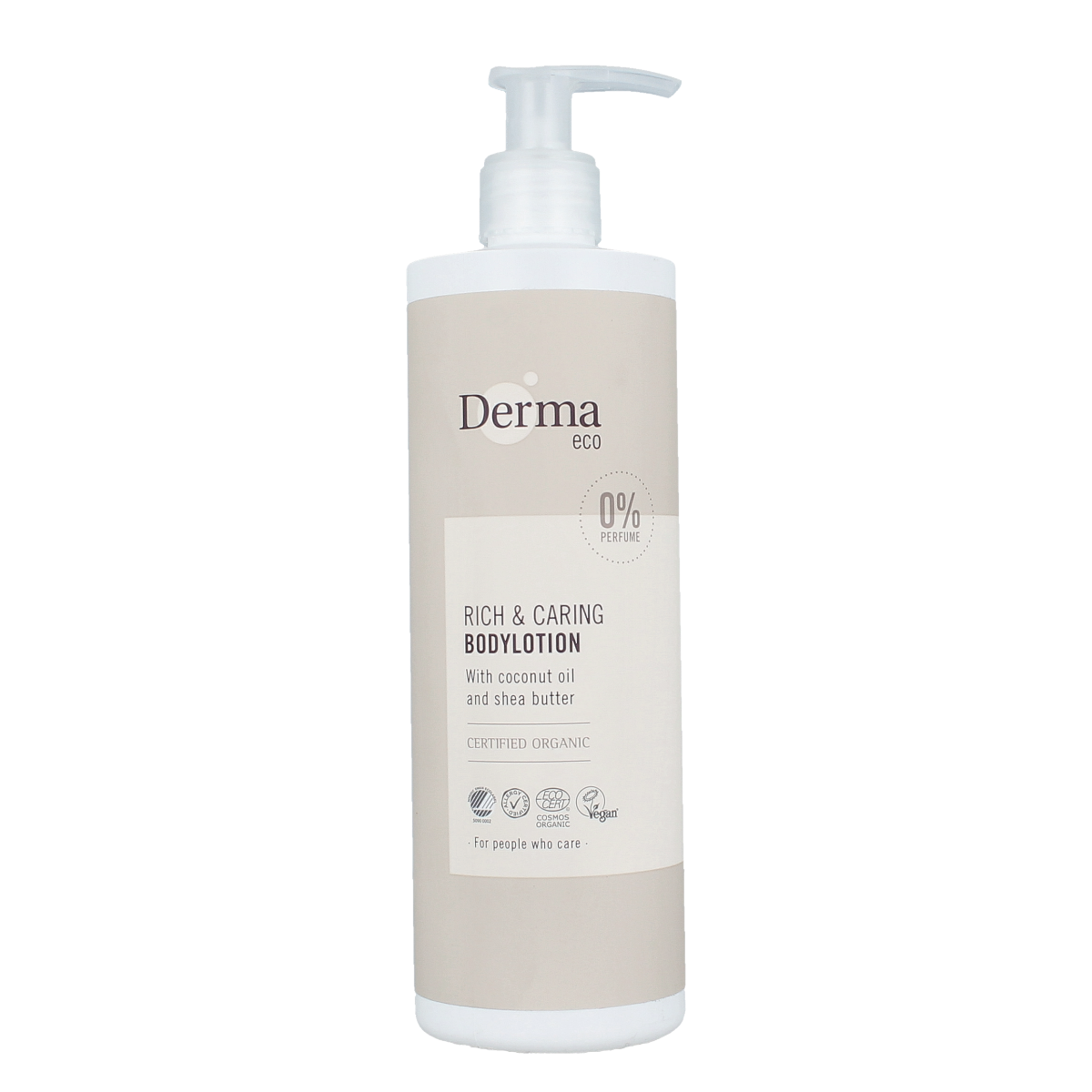 Derma Eco bodylotion 400ml bottle with a white pump dispenser, featuring a clean, minimalist design for nourishing body skincare.