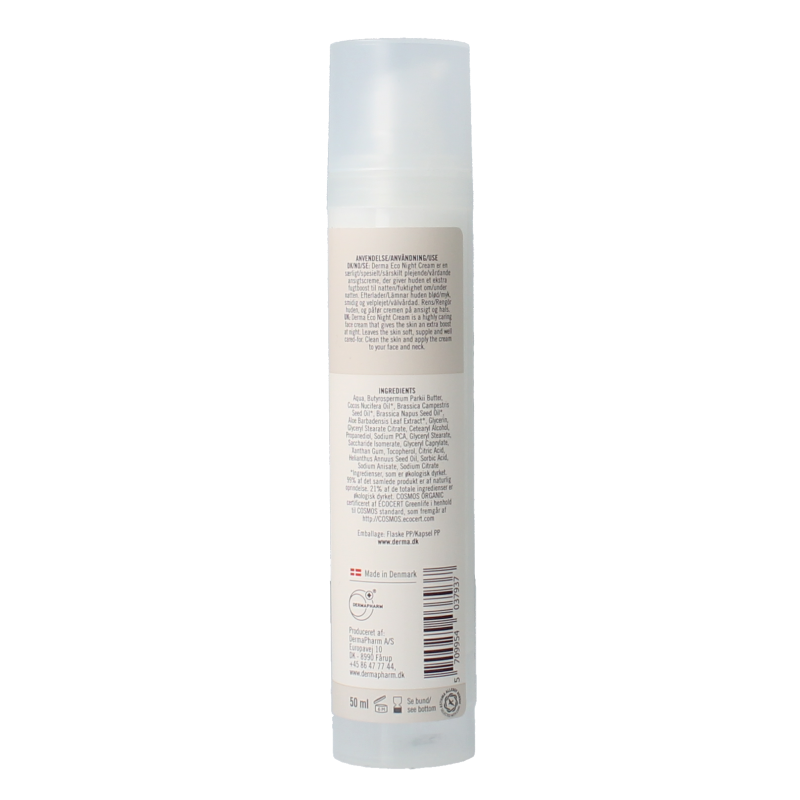 Derma Eco night cream in 50ml jar, facial skincare product with a sleek container, designed for nighttime skin hydration and care.