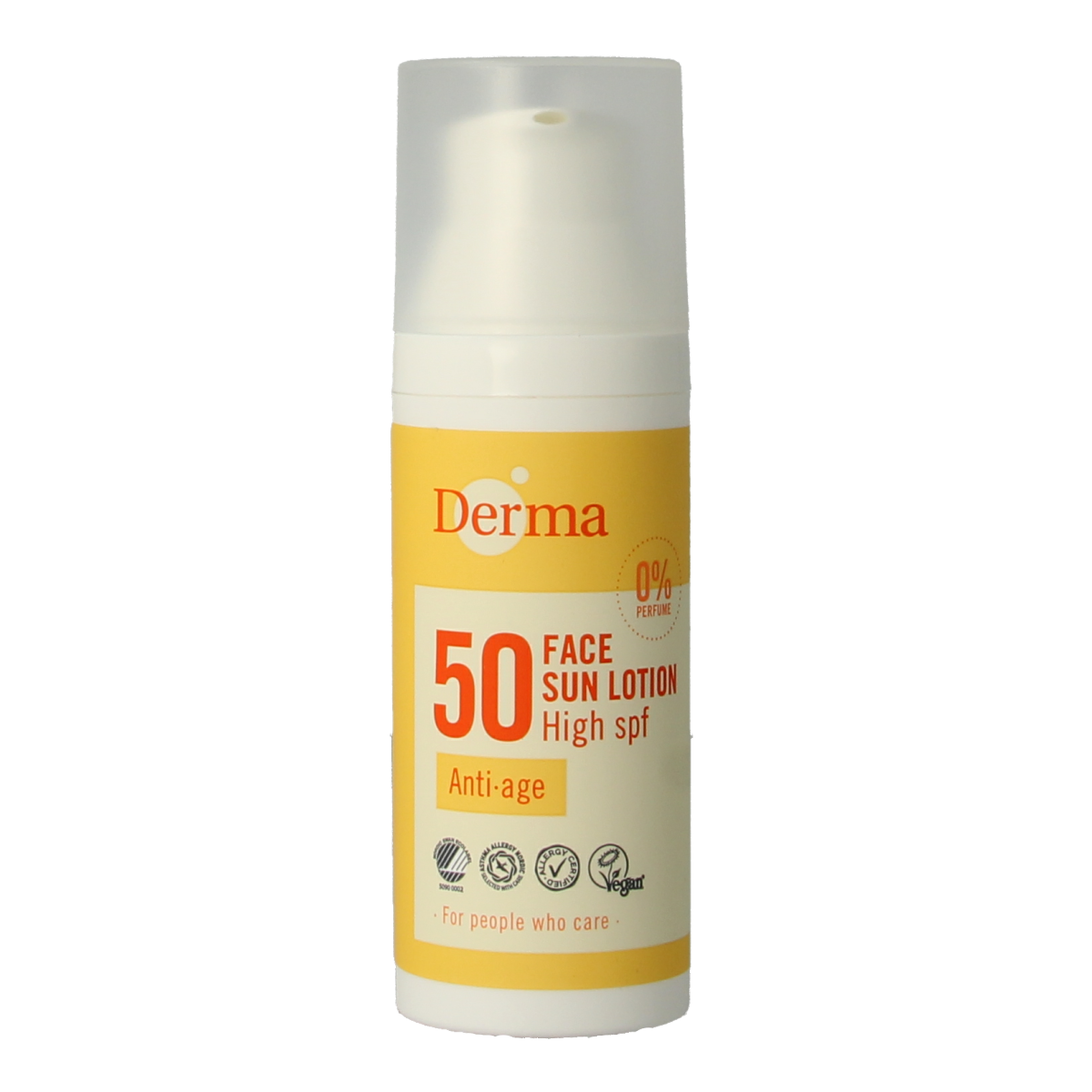 Derma Sun face lotion SPF50 in 50ml bottle, providing sun protection with a smooth, lightweight texture.