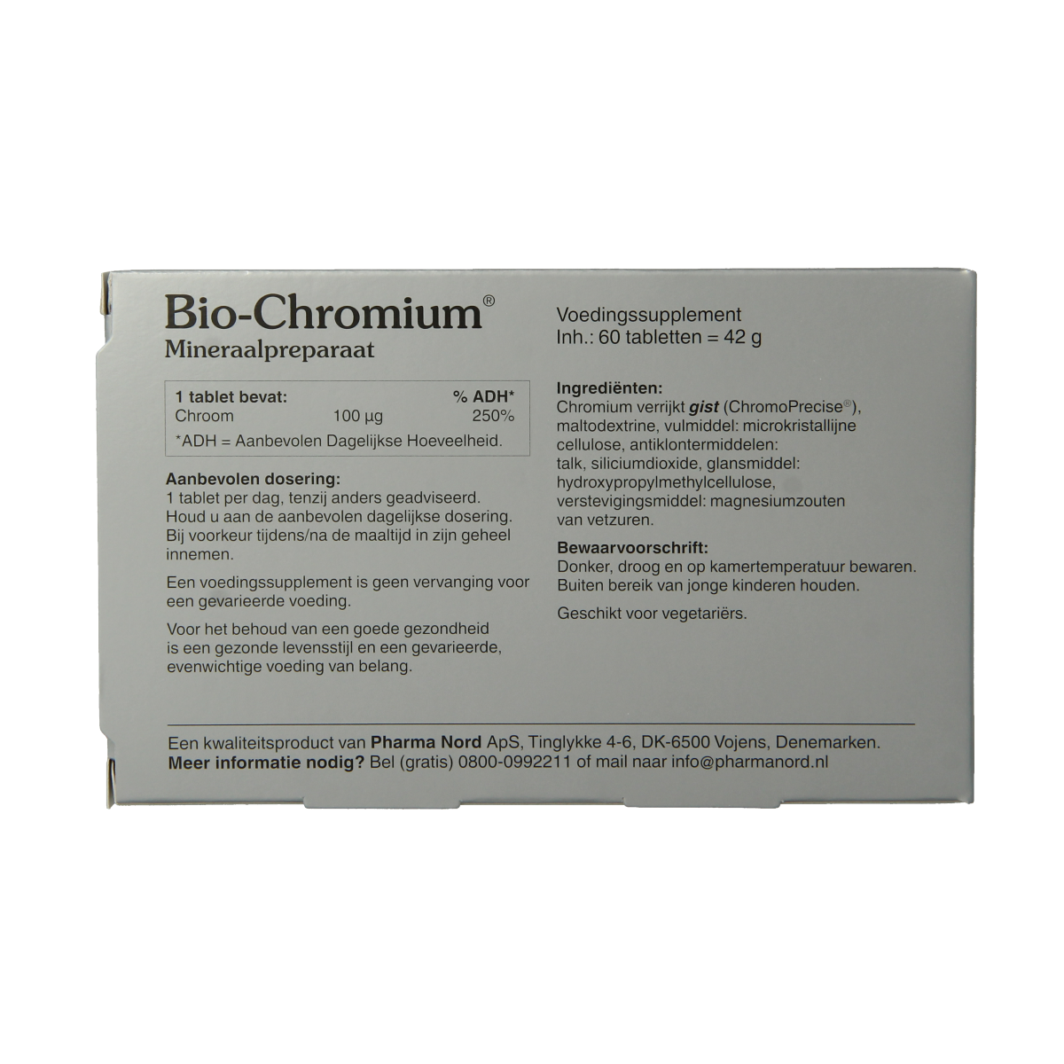Pharma Nord Bio Chromium mineral tablets for blood sugar support, shown in a bottle with 60 tablets.