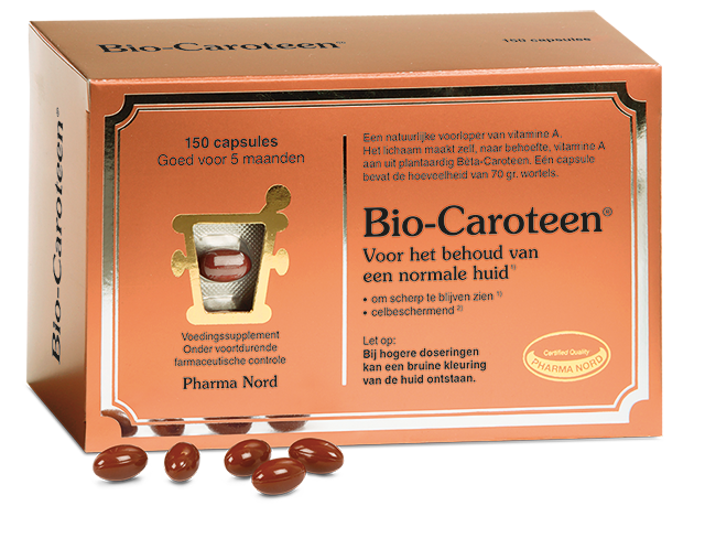 Pharma Nord Bio Caroteen 150 capsules in a bottle, vitamin supplement with multi-vitamin formula for skin and immune support