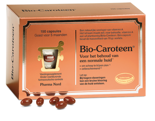 Pharma Nord Bio Caroteen 150 capsules in a bottle, vitamin supplement with multi-vitamin formula for skin and immune support
