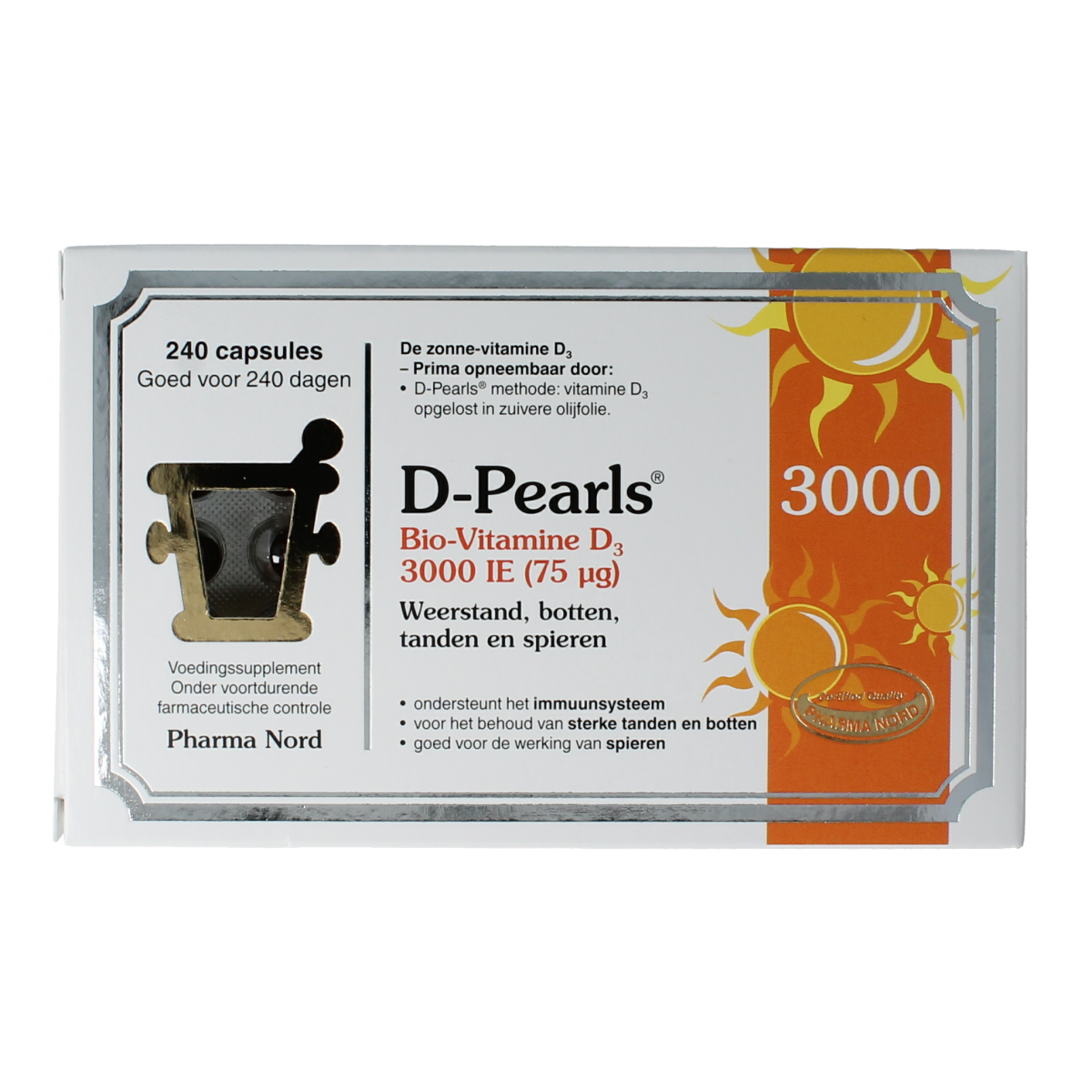 Pharma Nord Bio Vitamin D3 75mcg 3000IU capsules, 240 count, dietary supplement with softgel capsules showing label and capsules
