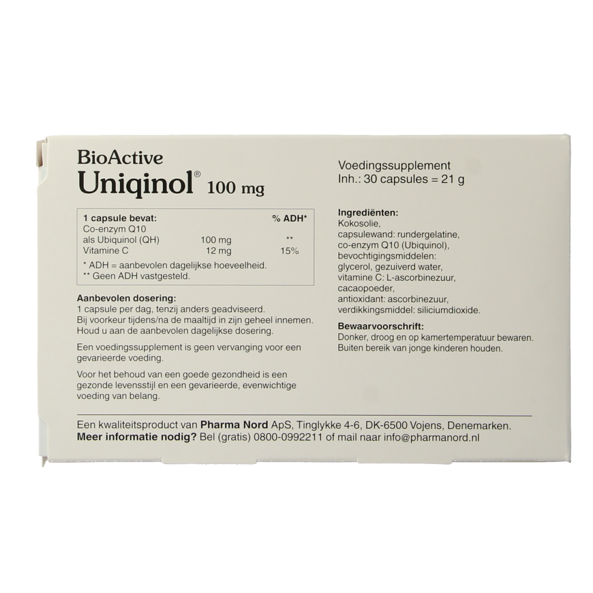 Pharma Nord Bio Active Uniquinol Q10 100 mg dietary supplement capsules, showing 30 capsules in a bottle.