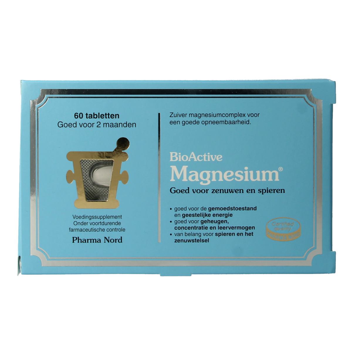 Pharma Nord BioActive magnesium mineral supplement tablets, 60 count, showing the bottle and tablets inside