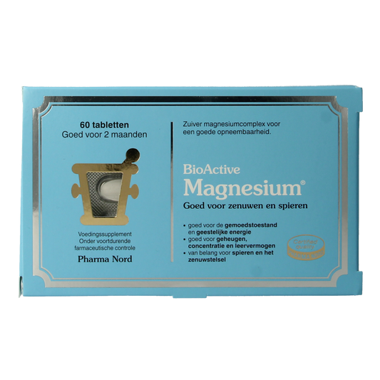 Pharma Nord BioActive magnesium mineral supplement tablets, 60 count, showing the bottle and tablets inside