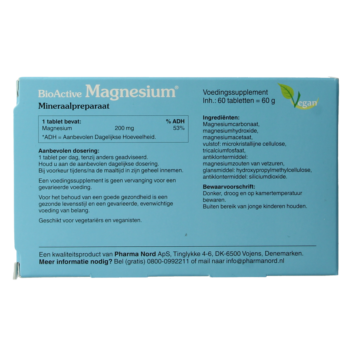 Pharma Nord BioActive Magnesium mineral tablets in a bottle, dietary supplement with 60 tablets for muscle and nerve health