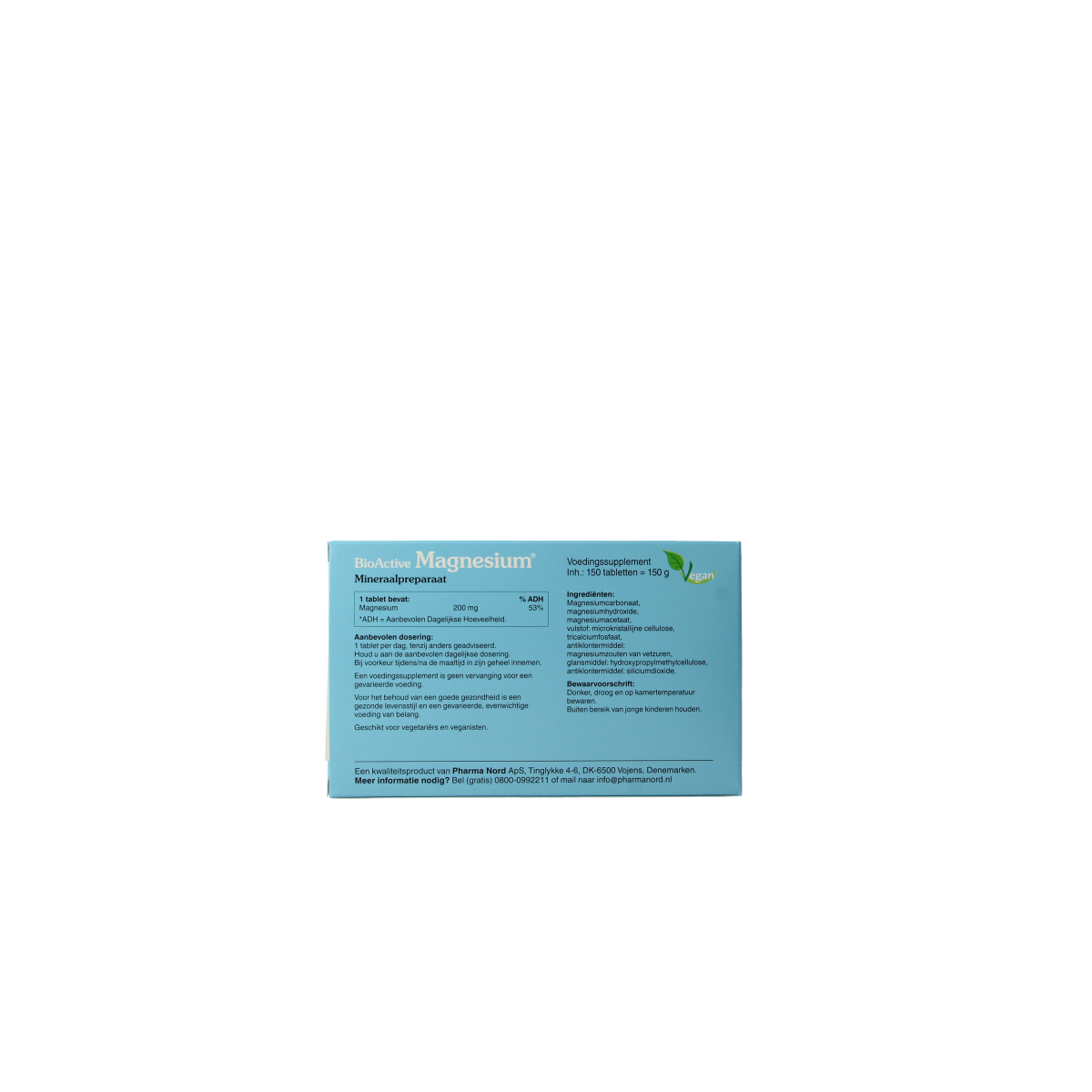 Pharma Nord BioActive magnesium 150 mg tablets, mineral supplement, showing a bottle of magnesium tablets and packaging.