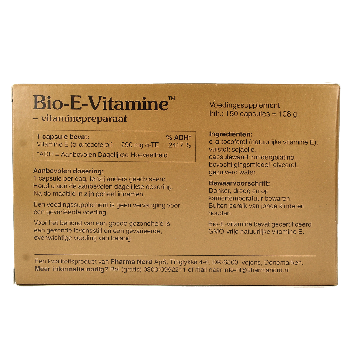 Pharma Nord Bio E Vitamin 150 capsules, natural vitamin E supplement in a clear bottle with capsules visible