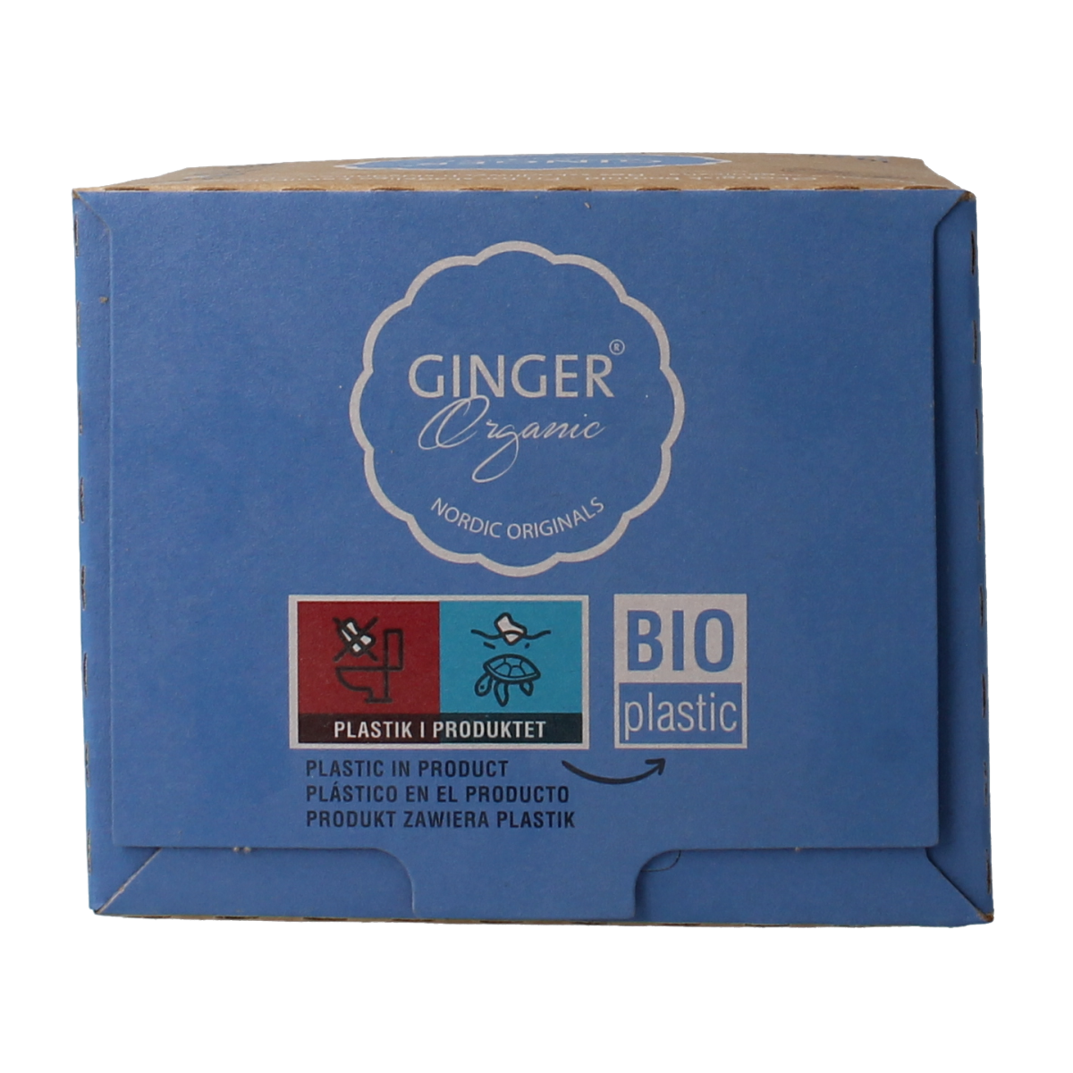 Ginger Organic night menstrual pads with wings for women, pack of 10, made from organic materials, shown in the image.