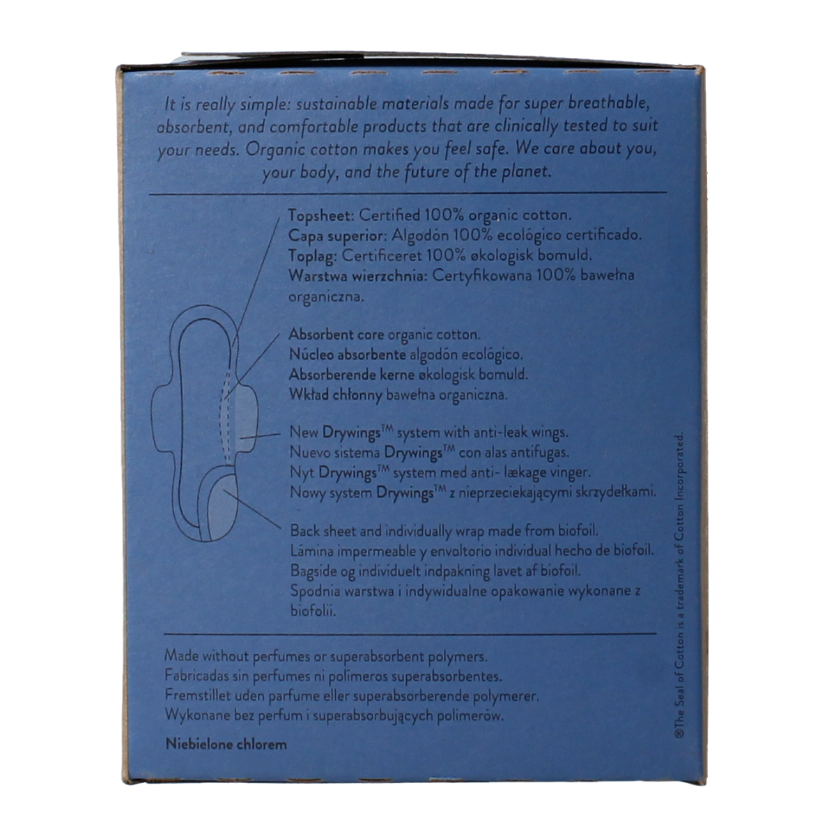 Organic Ginger feminine overnight pad with wings, 10-pack, designed for women’s comfort and protection during sleep.