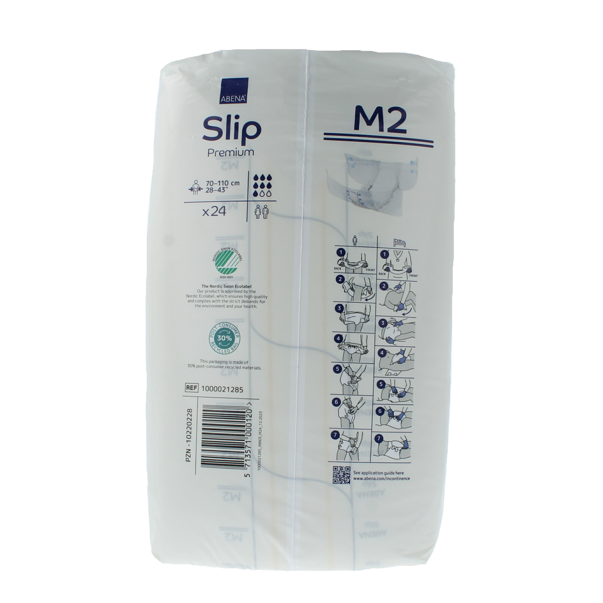Abena Slip M2 premium incontinence pads in a box, designed for adult incontinence management, featuring absorbent and comfortable material.