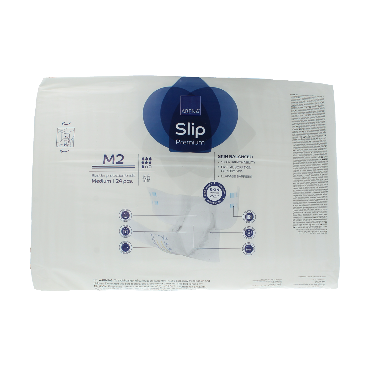 Abena Slip M2 premium incontinence pads, 24-pack, incontinence product with absorbent design and discreet fit.