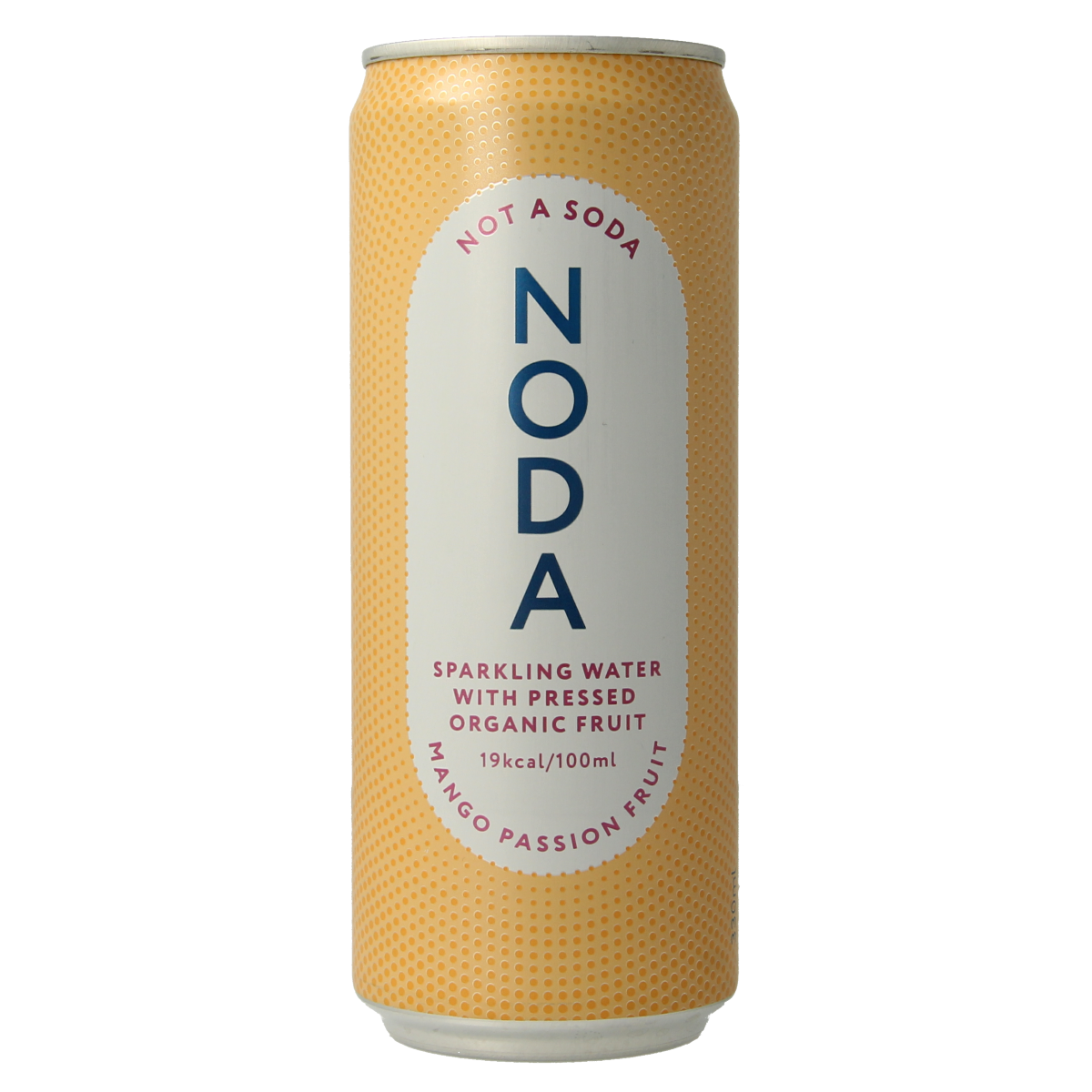 NODA Mango Passion Fruit Organic Drink bottle, 330ml, with a colorful label featuring mango and passion fruit images.