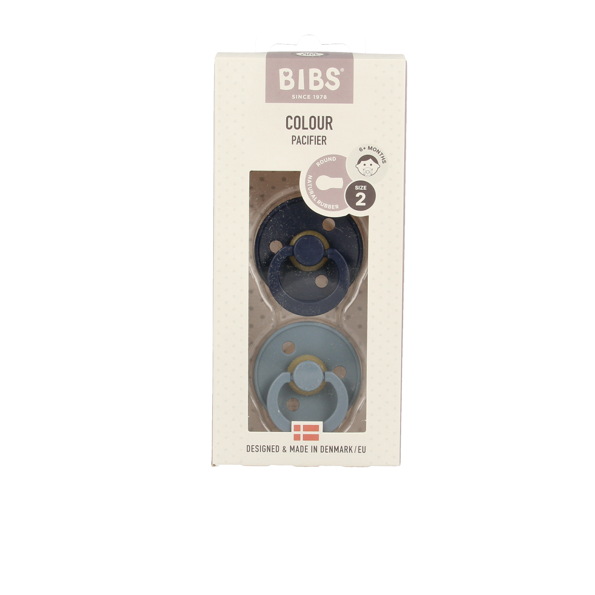 Bibs Fopspeen maat 2 deep space and petrol, two-pack of baby pacifiers, designed for infants, with soft silicone nipples.