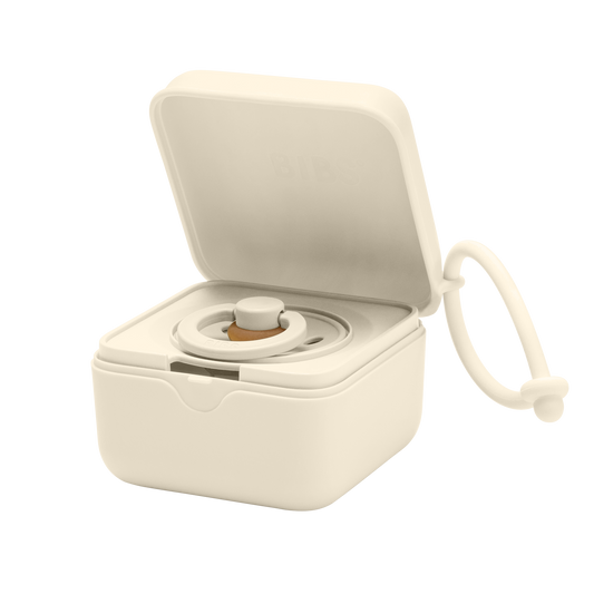 Bibs Baby pacifier box in ivory, containing one set of baby pacifiers with feeding accessories in a sleek package