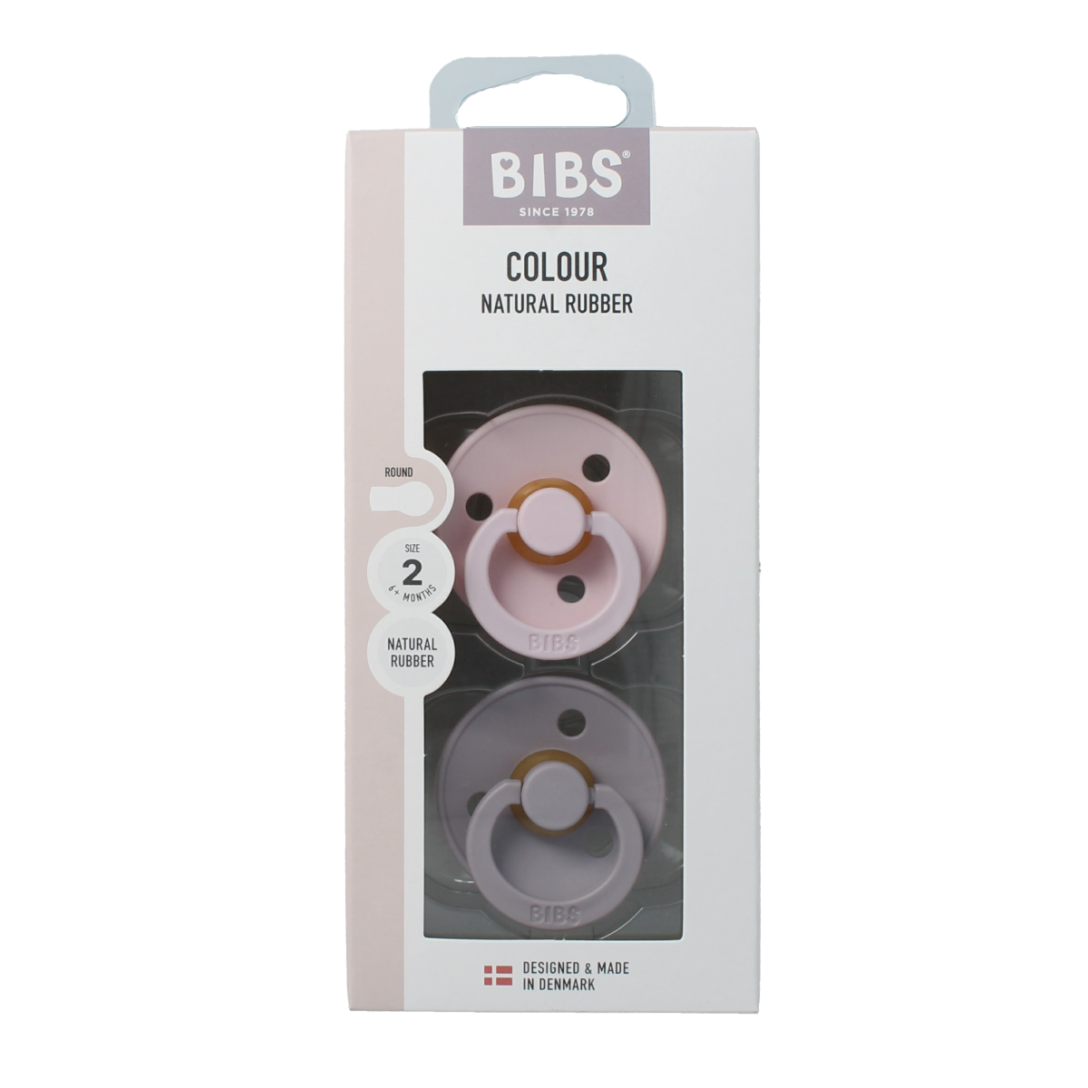 Bibs Fopspeen maat 2 blossom dusky lilac natural rubber, baby pacifier with soft silicone nipple, pack of 2.
