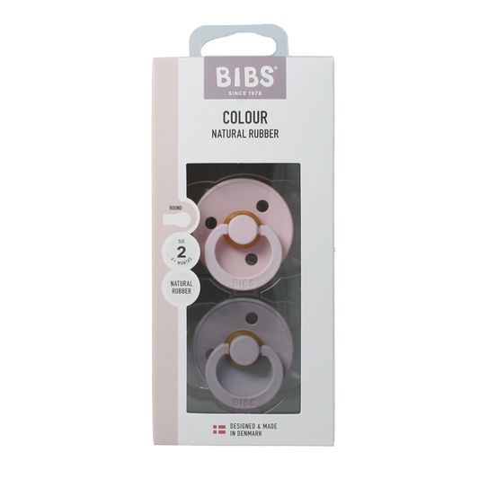 Bibs Fopspeen maat 2 blossom dusky lilac natural rubber, baby pacifier with soft silicone nipple, pack of 2.