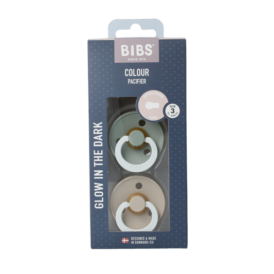 Two Bibs Fopspeen maat 3 in sage vanilla color, designed for babies, with soft silicone nipples and ergonomic shape.