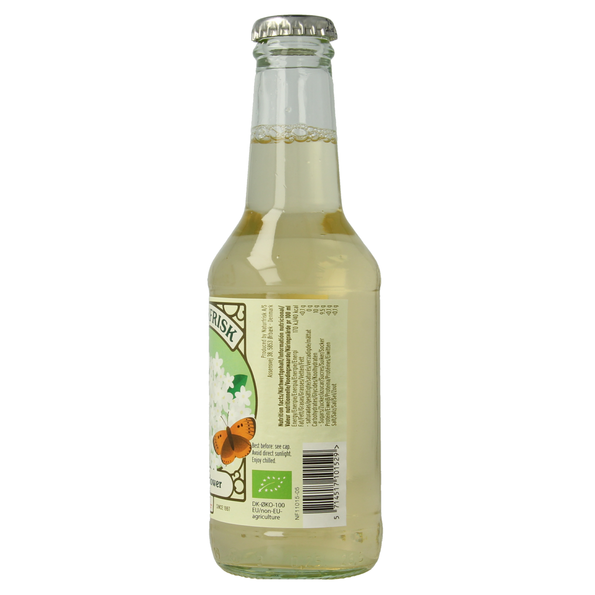 Naturfrisk Elderflower bio drink in a 250ml bottle, natural and organic elderflower beverage from Naturfrisk.