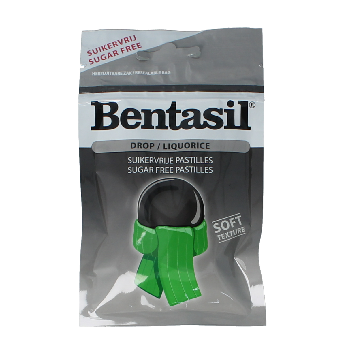 Bentasil Drop snoepgoed in zwart en zilver, 32 gram, with glossy, smooth surface and colorful accents.