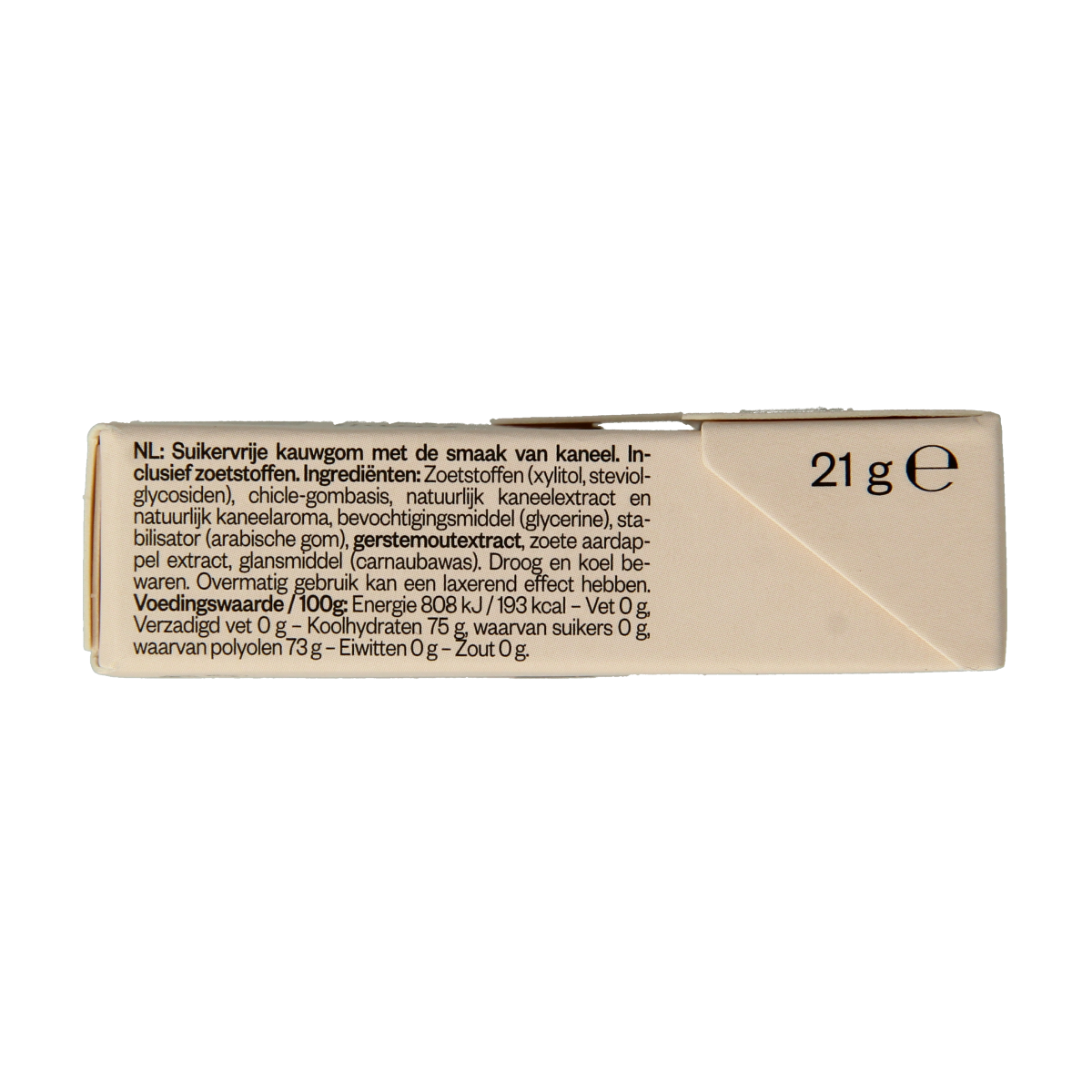 True Gum Cinnamon sugar-free candy pack showing cinnamon-flavored chewing gum in a 21g package.