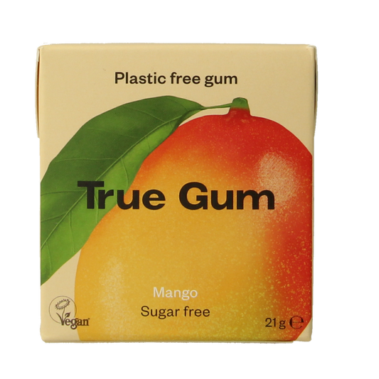 True Gum Mango sugar-free candy in 21g pack, showcasing bright mango-flavored chewy sweets in vibrant packaging.