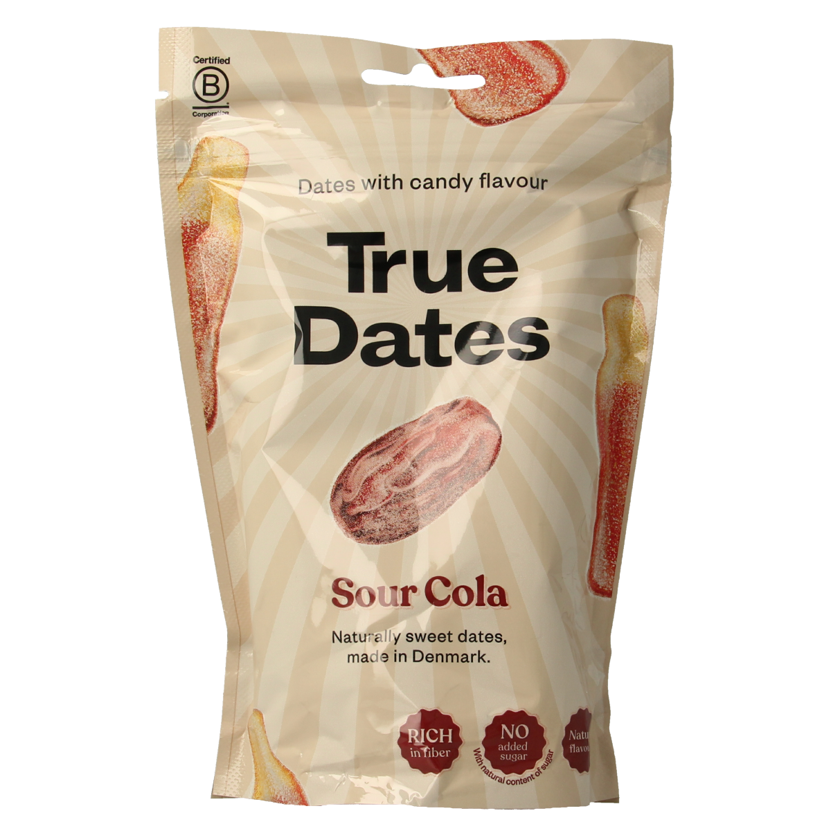 True Sour Cola Bio raw superfood in 100g package, showcasing dried cola seeds and natural ingredients.