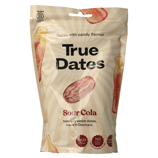 True Sour Cola Bio raw superfood in 100g package, showcasing dried cola seeds and natural ingredients.