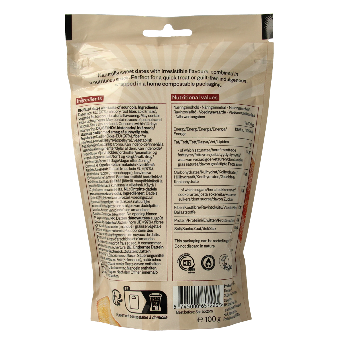 True Sour Cola bio raw superfood in a 100g package with fresh, natural cola flavor and vibrant packaging.