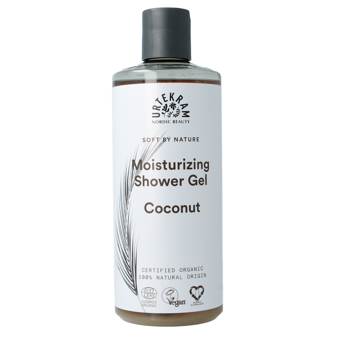 Urtekram kokosnoot douchegel in 500ml bottle, natural coconut-scented body wash for daily use.