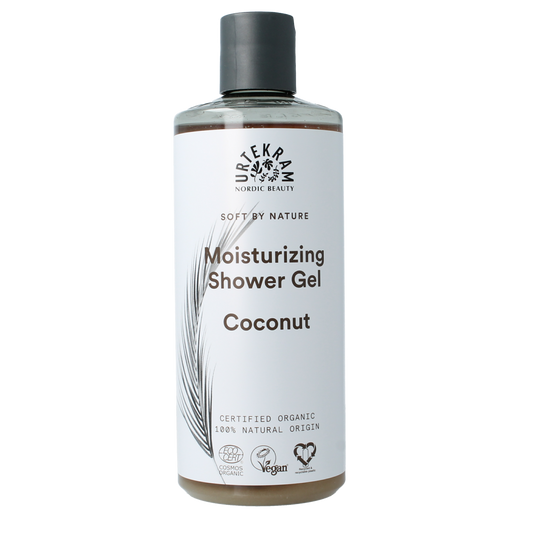 Urtekram kokosnoot douchegel in 500ml bottle, natural coconut-scented body wash for daily use.
