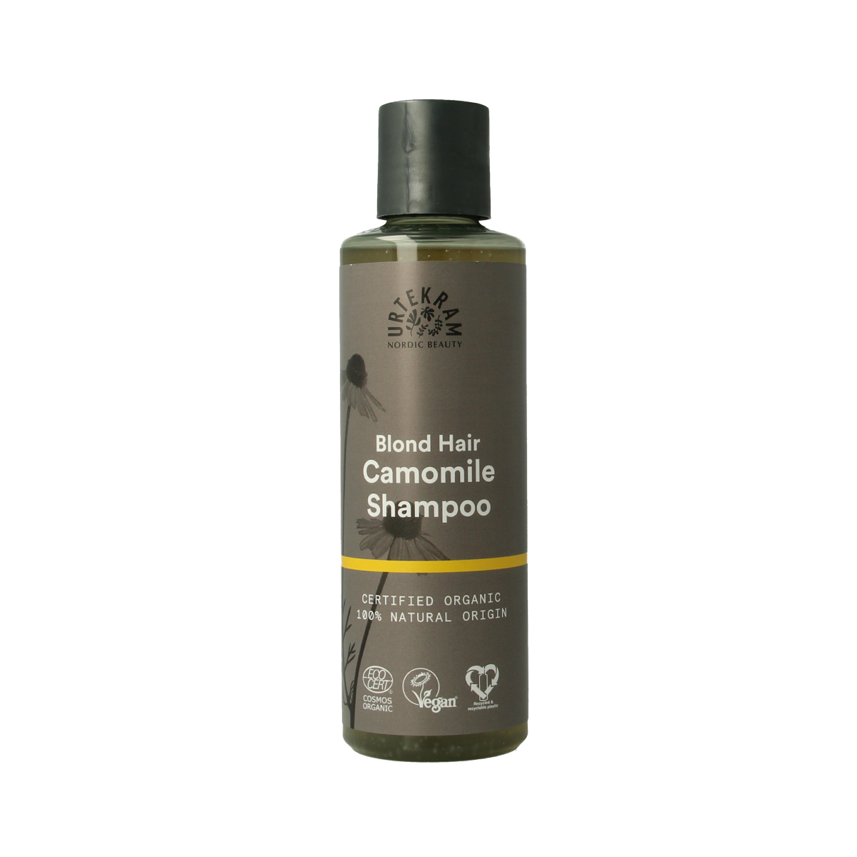 Urtekram Kamille Shampoo 250ml for gentle hair cleansing with chamomile extract, suitable for nourishing hair care.