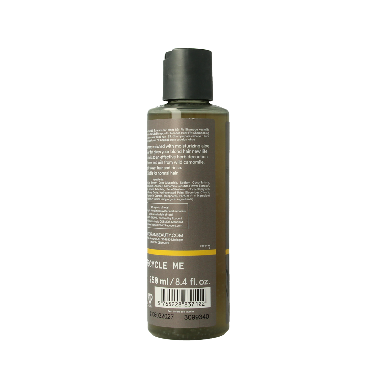Urtekram Kamille Shampoo 250ml for gentle hair cleansing with chamomile extract, natural hair care product.
