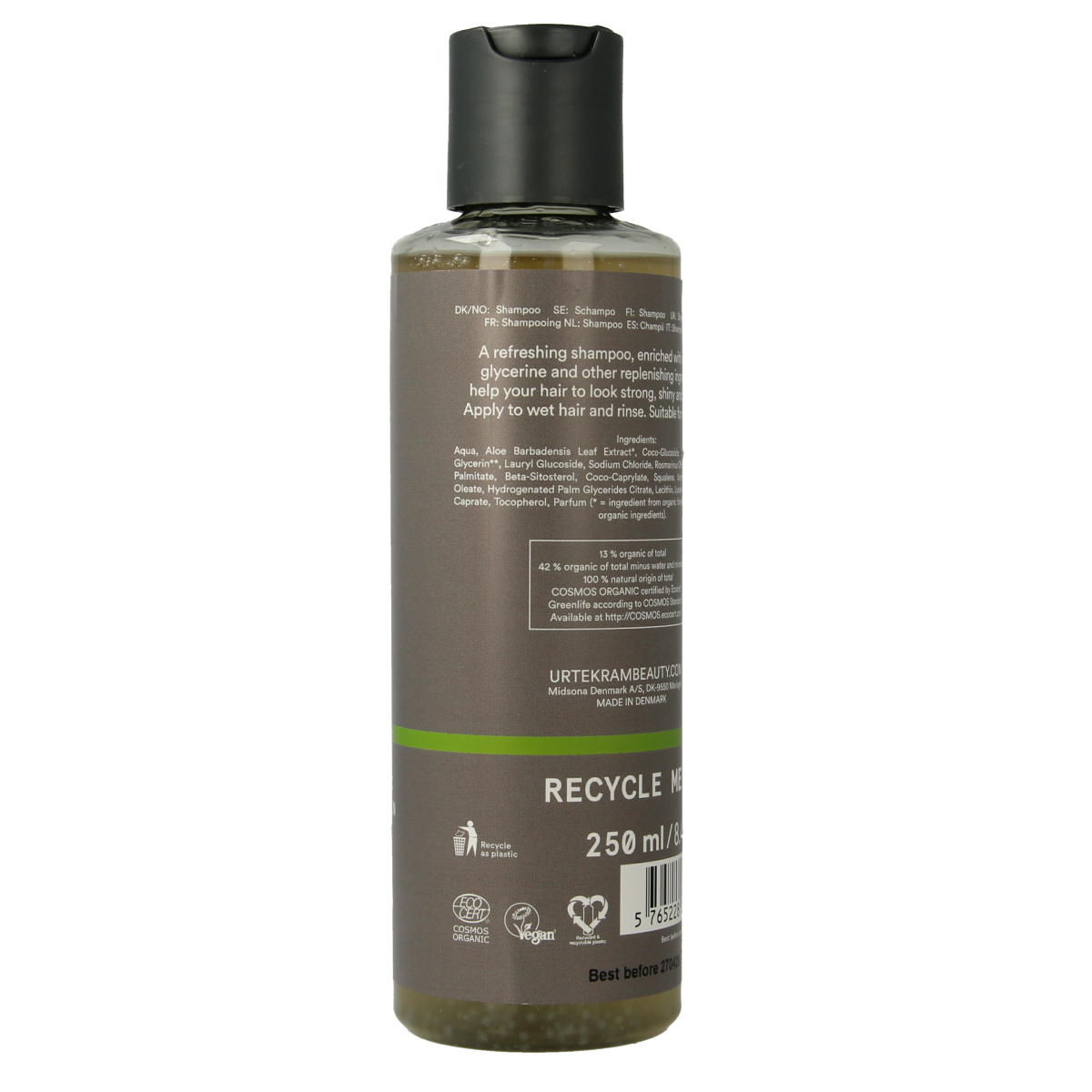 Urtekram Rosemary Shampoo 250ml bottle with label, natural hair care product for healthy scalp and shiny hair.