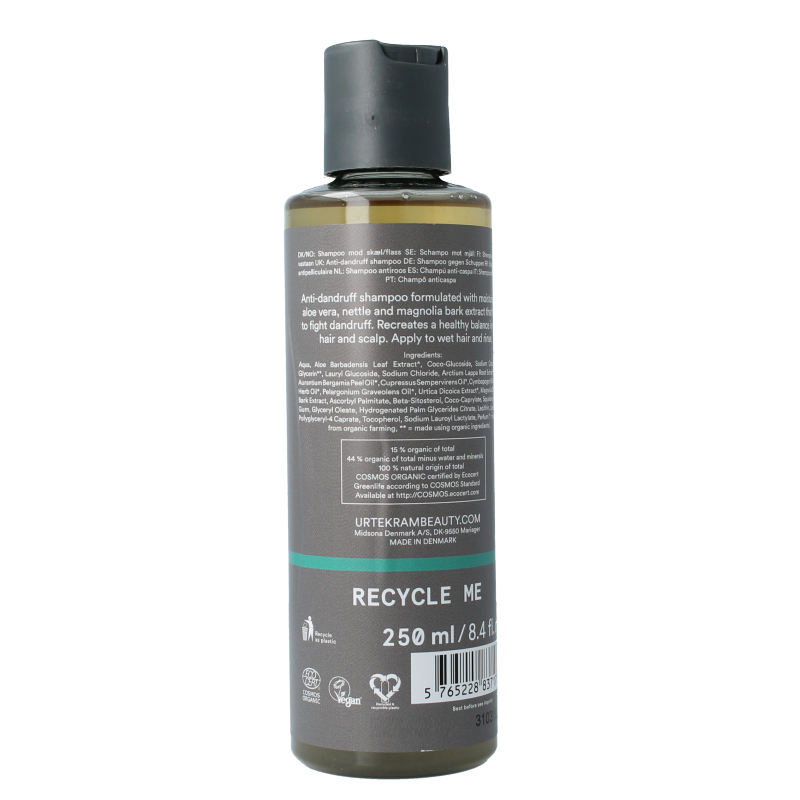 Urtekram shampoo with nettle for dandruff relief, 250ml, natural hair care product for scalp health