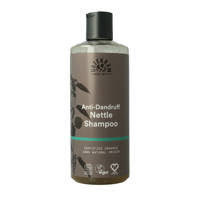 Urtekram brandnetel dandruff shampoo in a 500ml bottle, natural hair care product for dandruff relief.